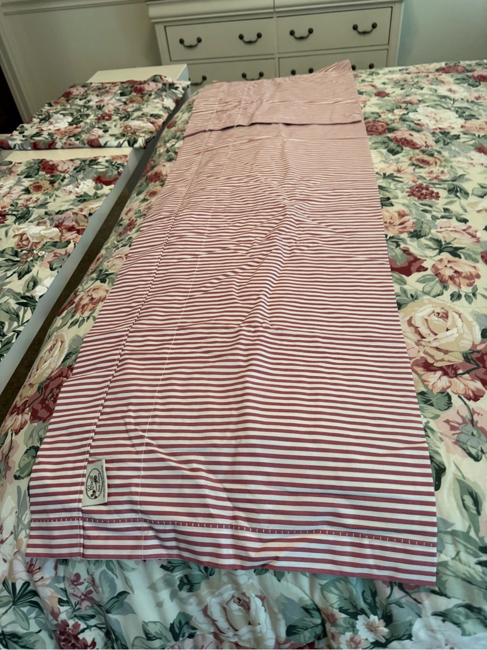 Vintage Croscill Cottage Rose (1) and (2) Red Ticking Stripe Valances- set